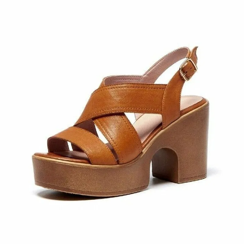 70s Cowhide Height-Lifting Strappy Platform Sandals