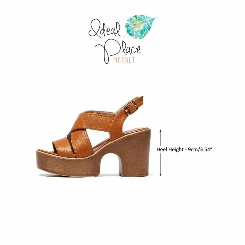 70s Cowhide Height-Lifting Strappy Platform Sandals