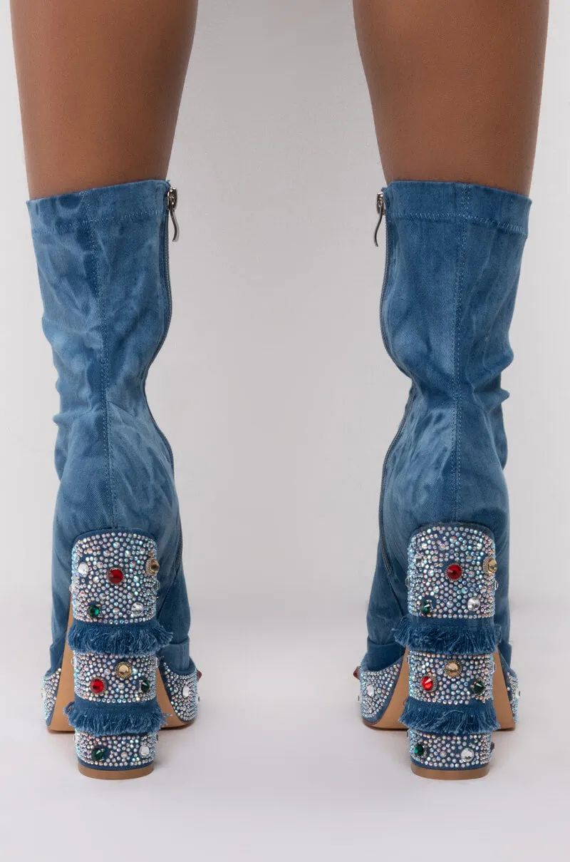 AZALEA WANG CANDY SHOP CHUNKY BOOTIE IN DENIM