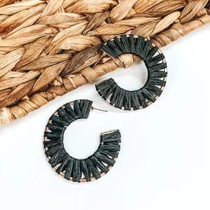 Cabana Bound Raffia Wrapped Gold Hoop Earrings in Black