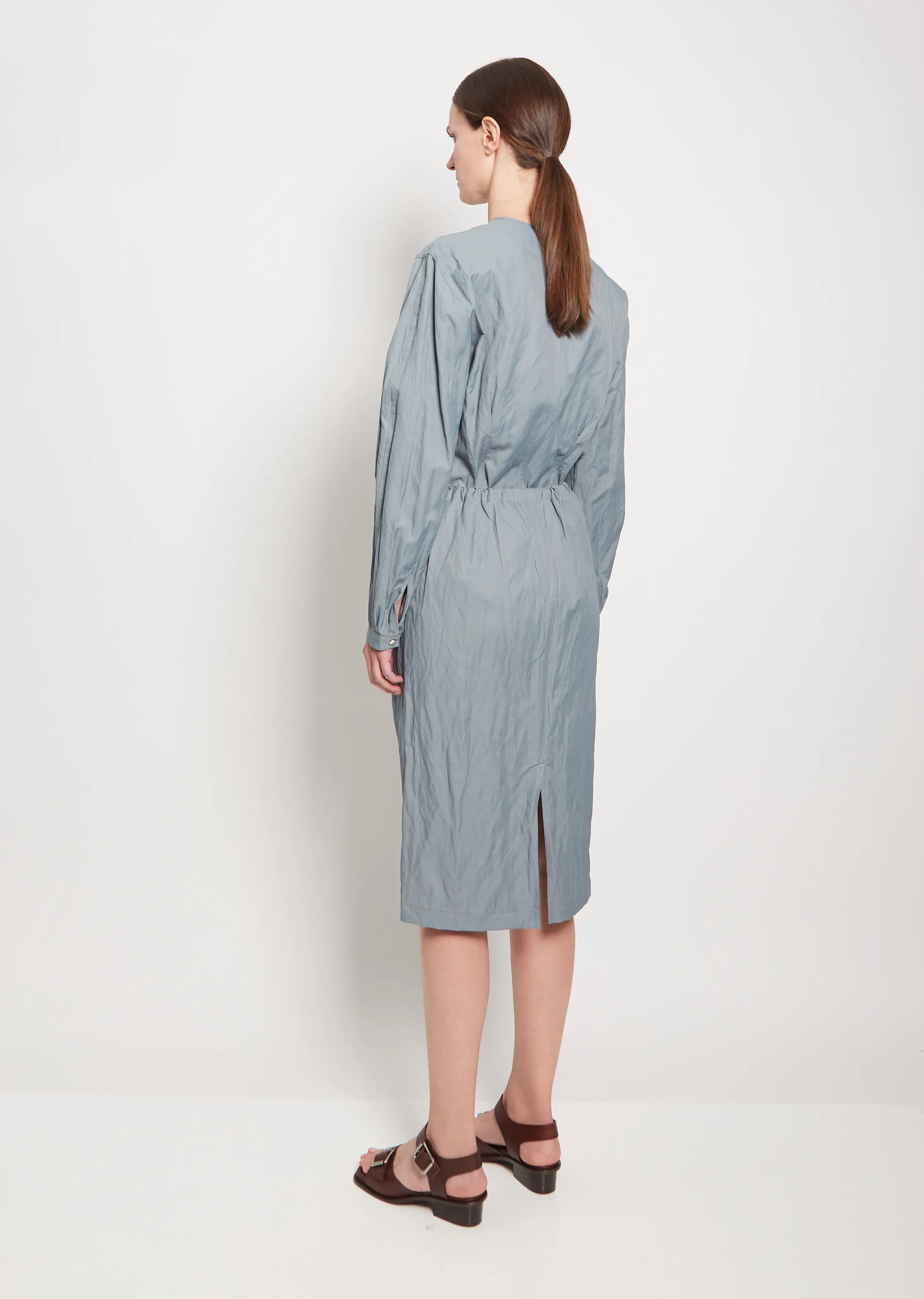 Crinkled Drawstring Cotton Blend Skirt — Misty Blue