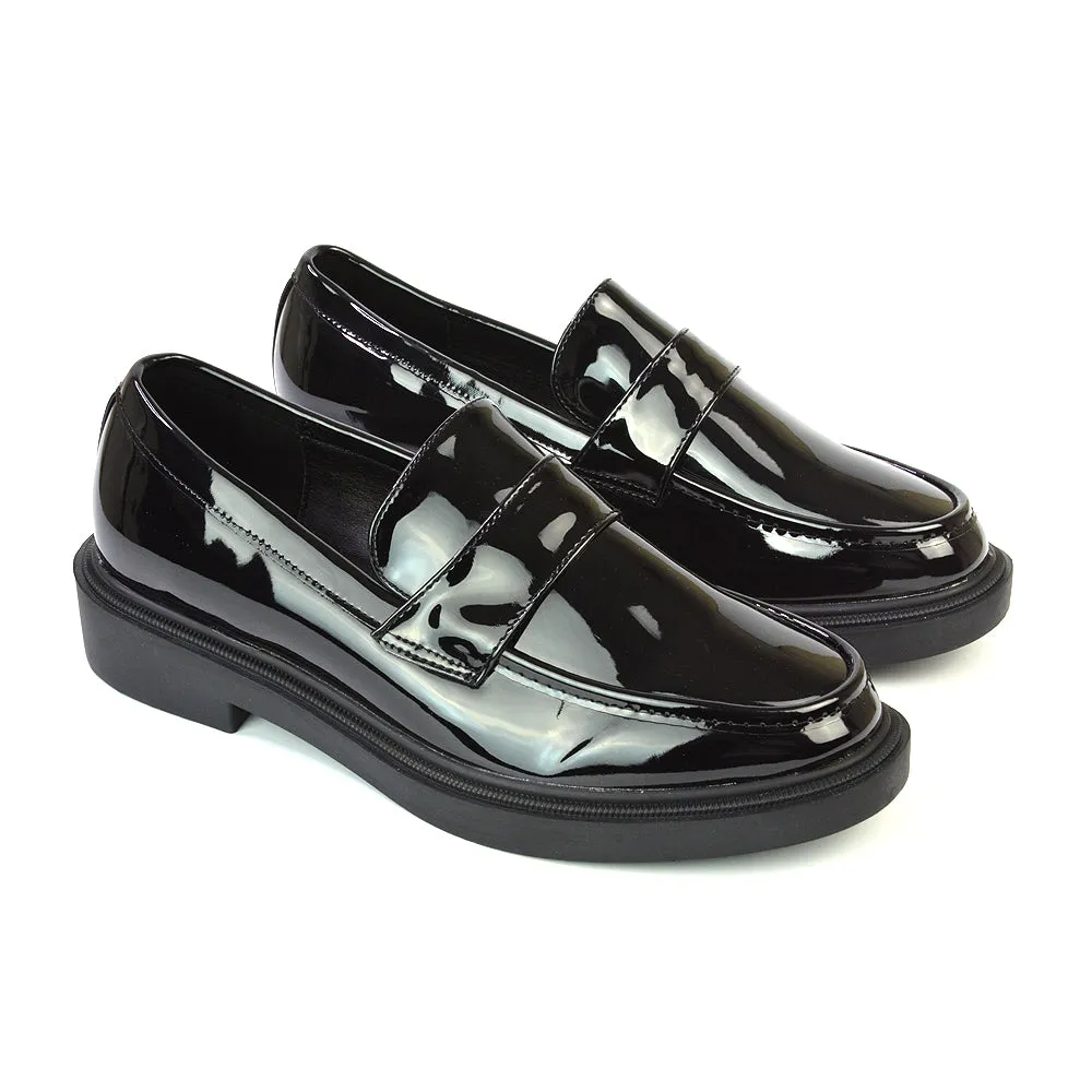 Hanah Chunky Loafers Flat Back To School Shoes In Black Synthetic Leather