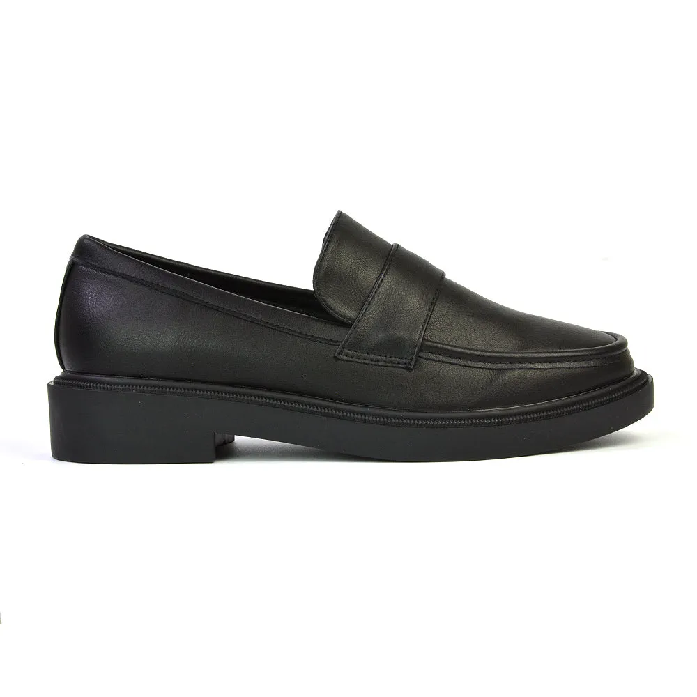 Hanah Chunky Loafers Flat Back To School Shoes In Black Synthetic Leather
