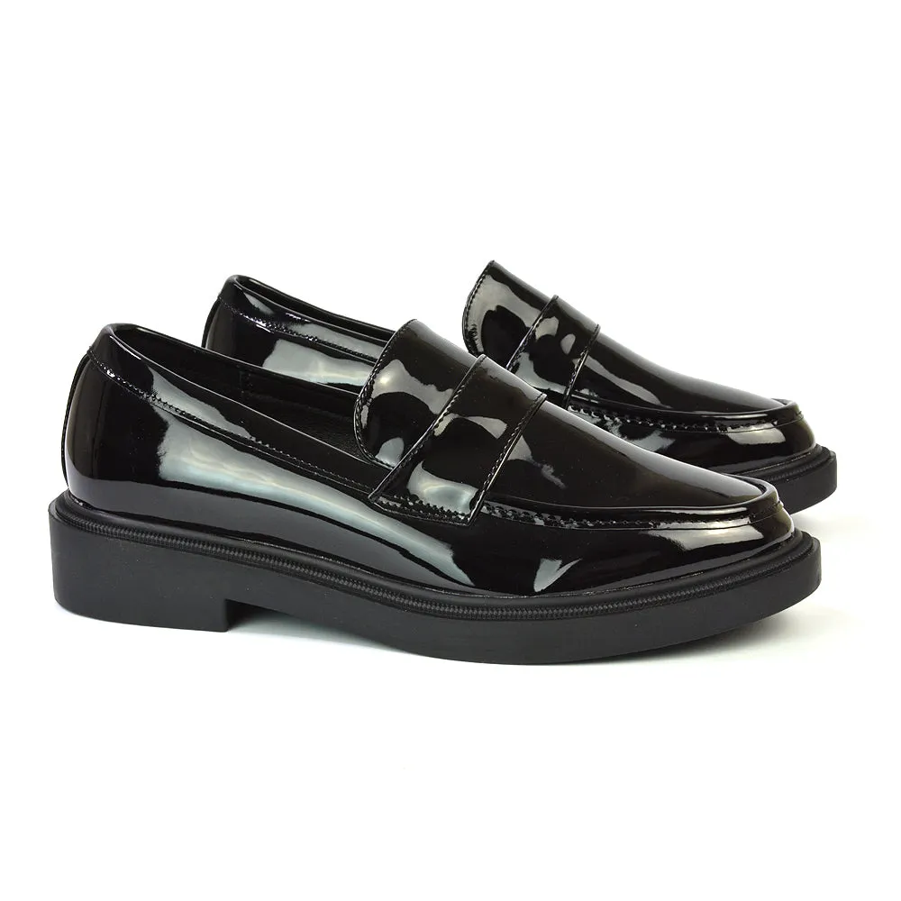 Hanah Chunky Loafers Flat Back To School Shoes In Black Synthetic Leather