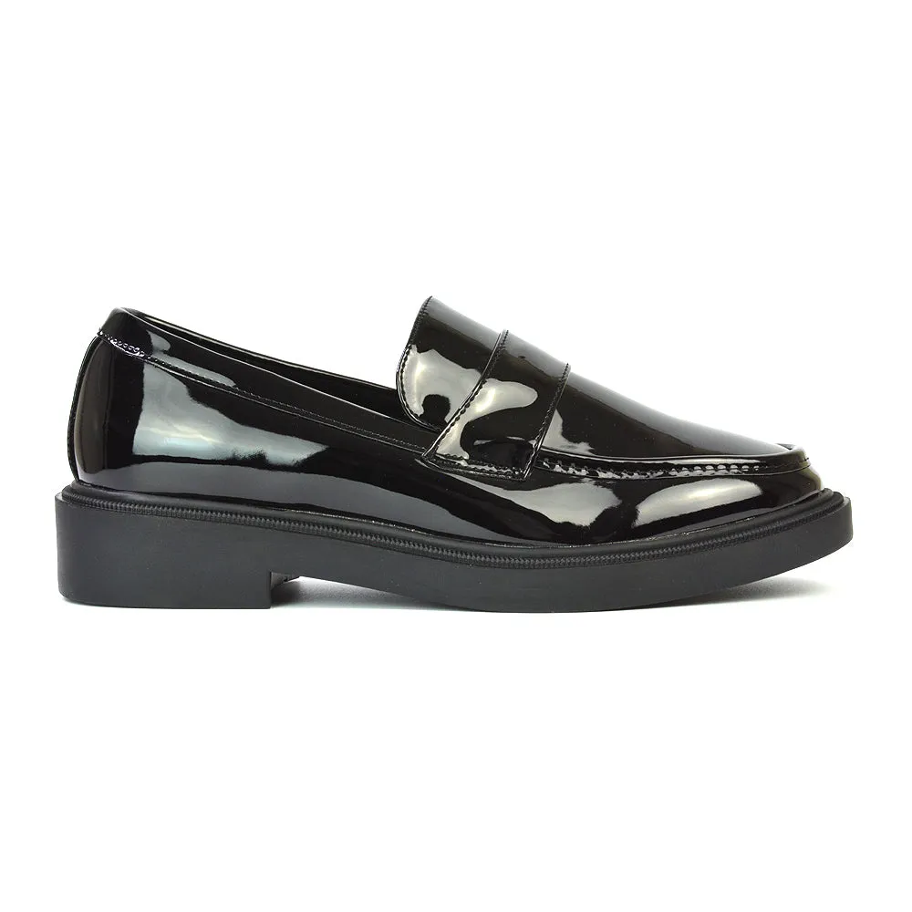 Hanah Chunky Loafers Flat Back To School Shoes In Black Synthetic Leather
