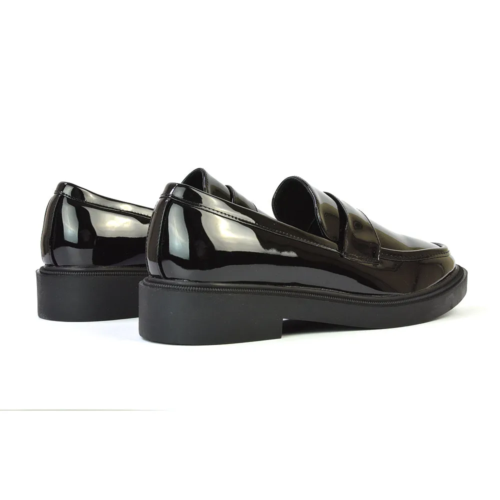 Hanah Chunky Loafers Flat Back To School Shoes In Black Synthetic Leather