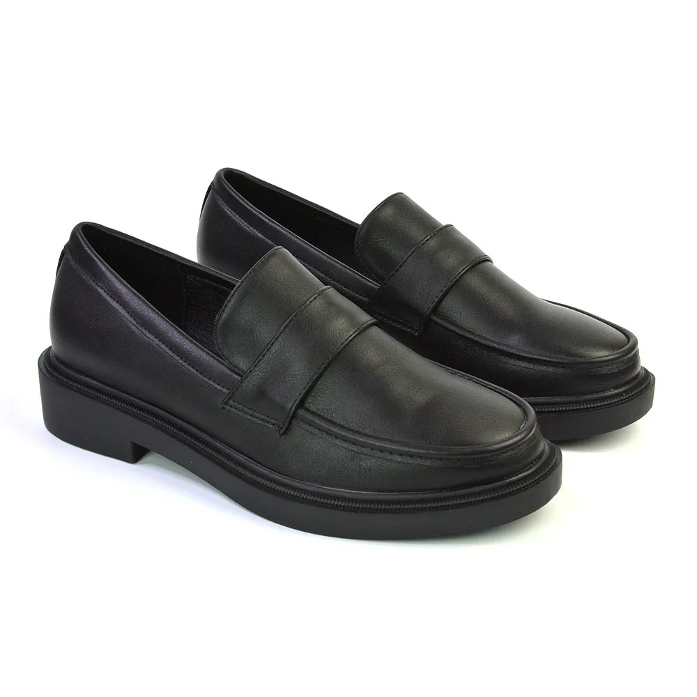 Hanah Chunky Loafers Flat Back To School Shoes In Black Synthetic Leather