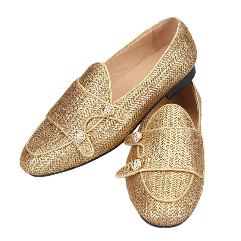 Luxury Woven Monk Strap Loafers - Men Shoes