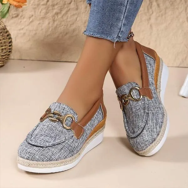 Women's Canvas Casual Loafers with Metallic Buckle 23161363C