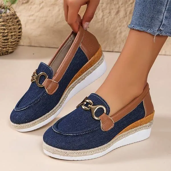 Women's Canvas Casual Loafers with Metallic Buckle 23161363C