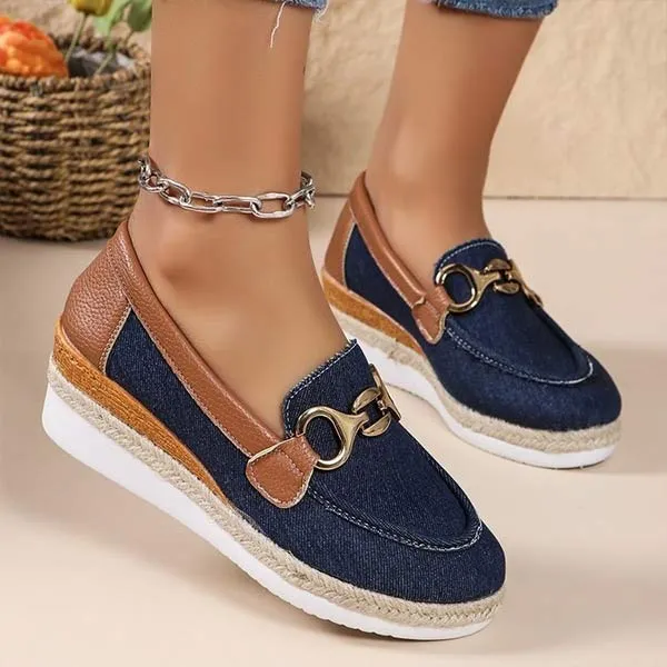 Women's Canvas Casual Loafers with Metallic Buckle 23161363C
