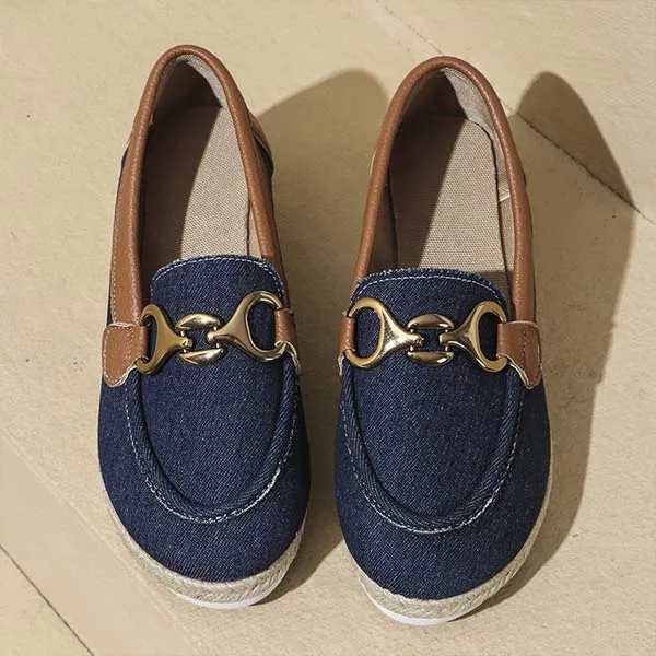 Women's Canvas Casual Loafers with Metallic Buckle 23161363C