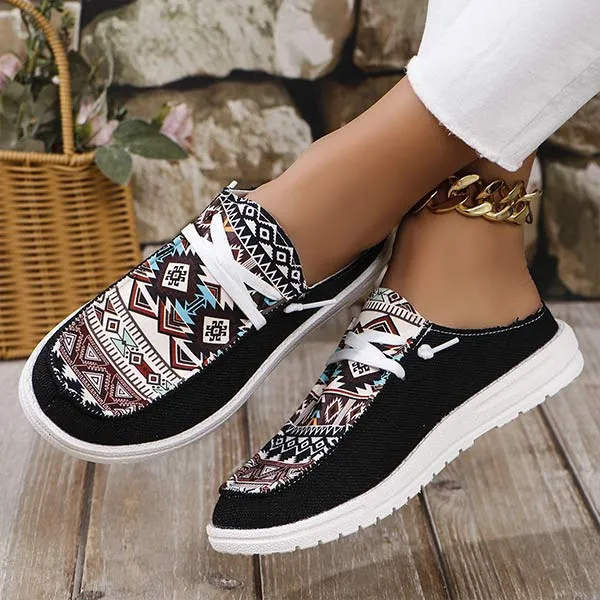Women's Color Block Lace-Up Flat Slippers 37978315C