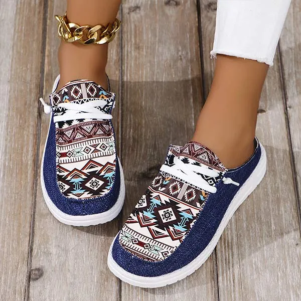 Women's Color Block Lace-Up Flat Slippers 37978315C