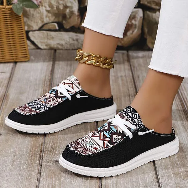 Women's Color Block Lace-Up Flat Slippers 37978315C