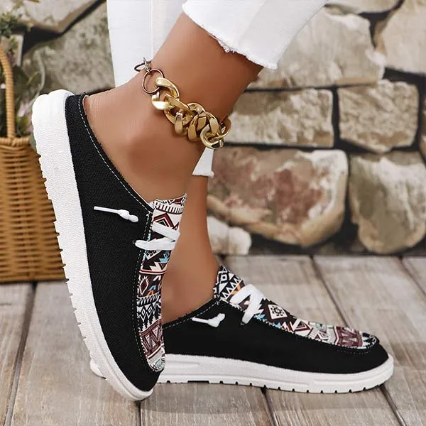 Women's Color Block Lace-Up Flat Slippers 37978315C
