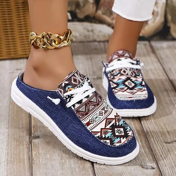 Women's Color Block Lace-Up Flat Slippers 37978315C