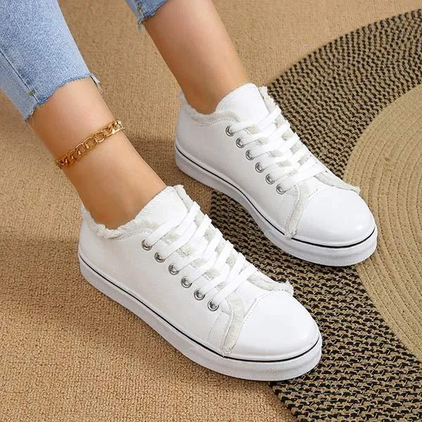 Women's Flat Canvas Shoes with Front Lace-Up Design 35095280C