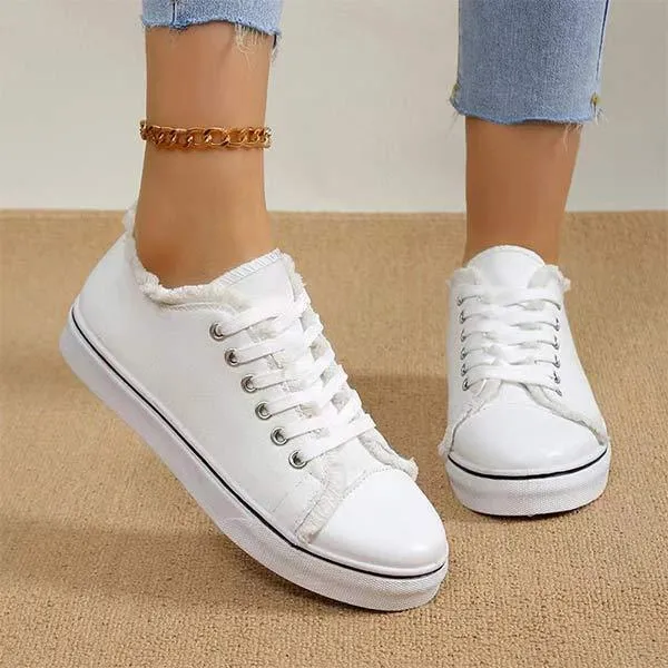 Women's Flat Canvas Shoes with Front Lace-Up Design 35095280C
