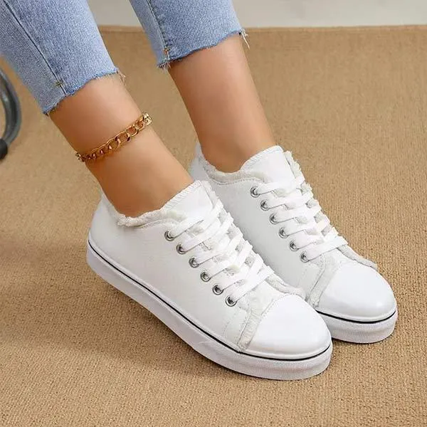 Women's Flat Canvas Shoes with Front Lace-Up Design 35095280C