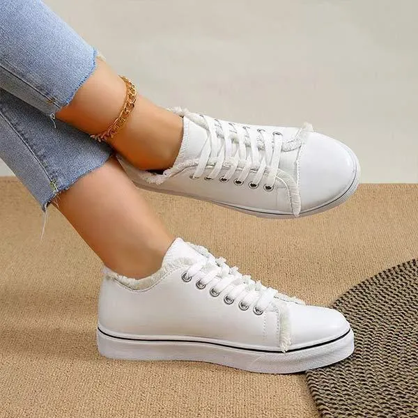Women's Flat Canvas Shoes with Front Lace-Up Design 35095280C